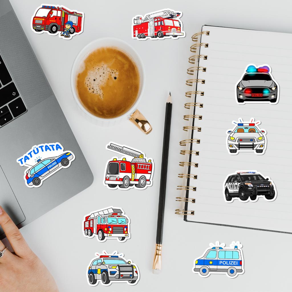 100 Cartoon Fire Truck Graffiti Stickers Notebook Mobile Phone Case Car Waterproof Decorative Stickers