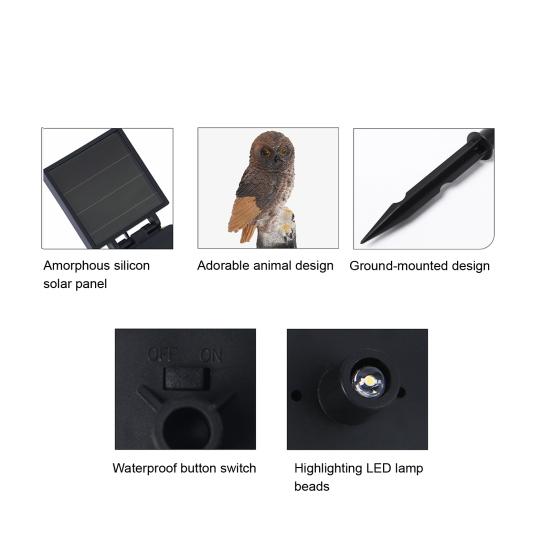 1/2Pcs Solar Owl Light with Stake Weather-resistant Waterproof Outdoor Garden Yard Pathway Patio Yard Lawn Solar Bird LED Decoration Lamp