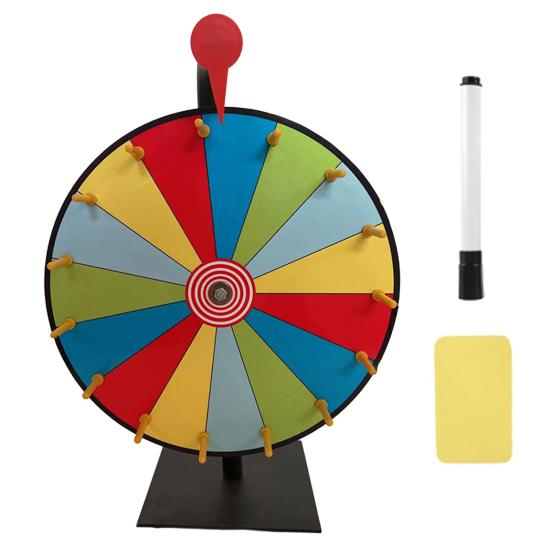 12-Inch Rainbow Prize Wheel with Eraser Pen 15 Slots Dry Erase Spinning Wheel with Stand DIY Fortune Spinner Tabletop Roulette Party Board Game Props
