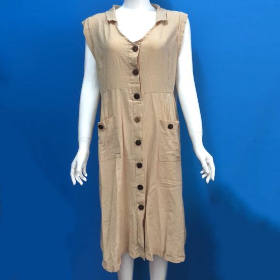 Women V Neck Solid Color Dress High Waist Sleeveless Midi Dress Streetwear