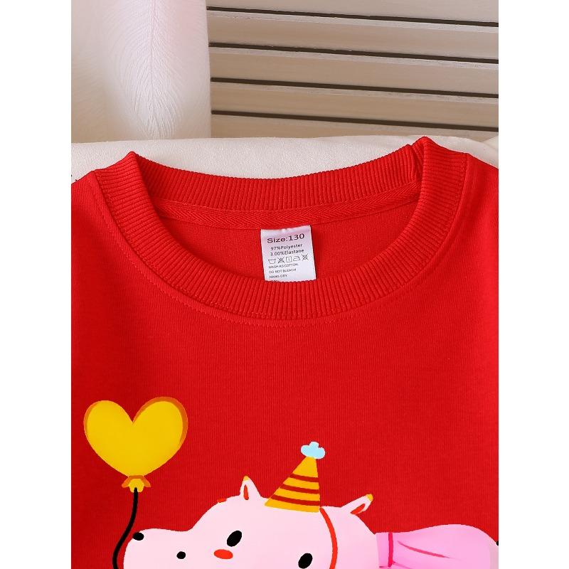 Girls Soft Crewneck SweatshirtPink Hippo Circus Party Balloon Print with Cute Creative Print, Casual All-Match for Fall Winter, Ideal Holiday Present