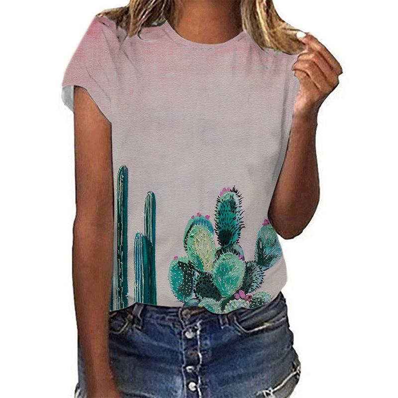Summer Plant Printing Summer Women's Short Sleeves 3D Digital Printing 3440