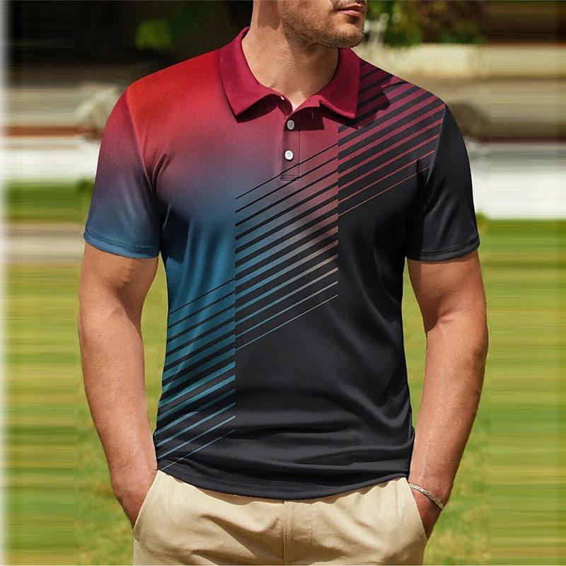 Gradient Striped Pattern 3D Digital Printing Men's Polo Shirt