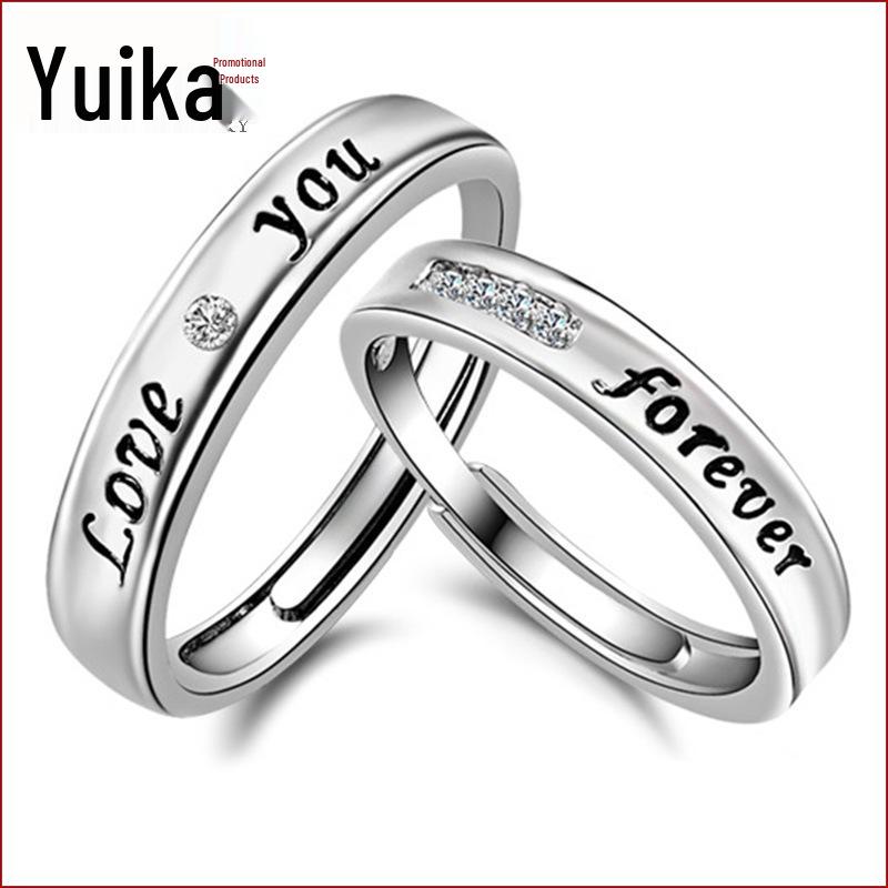 Korean Style Silver Plated "LOVE" Eternal Couple Rings, Adjustable Set for Men and Women
