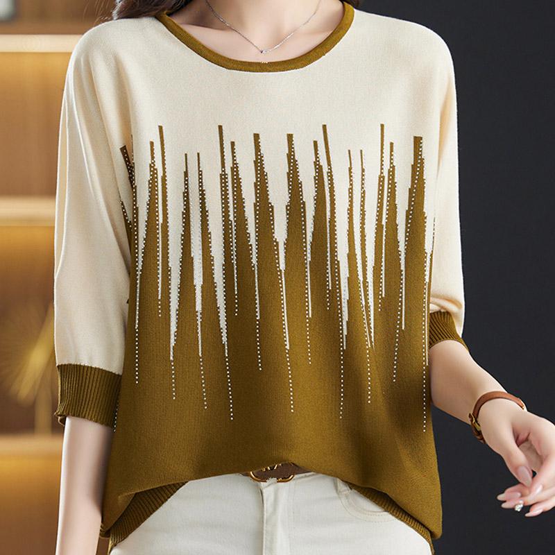 Women Sweaters Pullovers 2025 Summer O-Neck Striped Knitted Sweater Women Tops Pullover JJ136