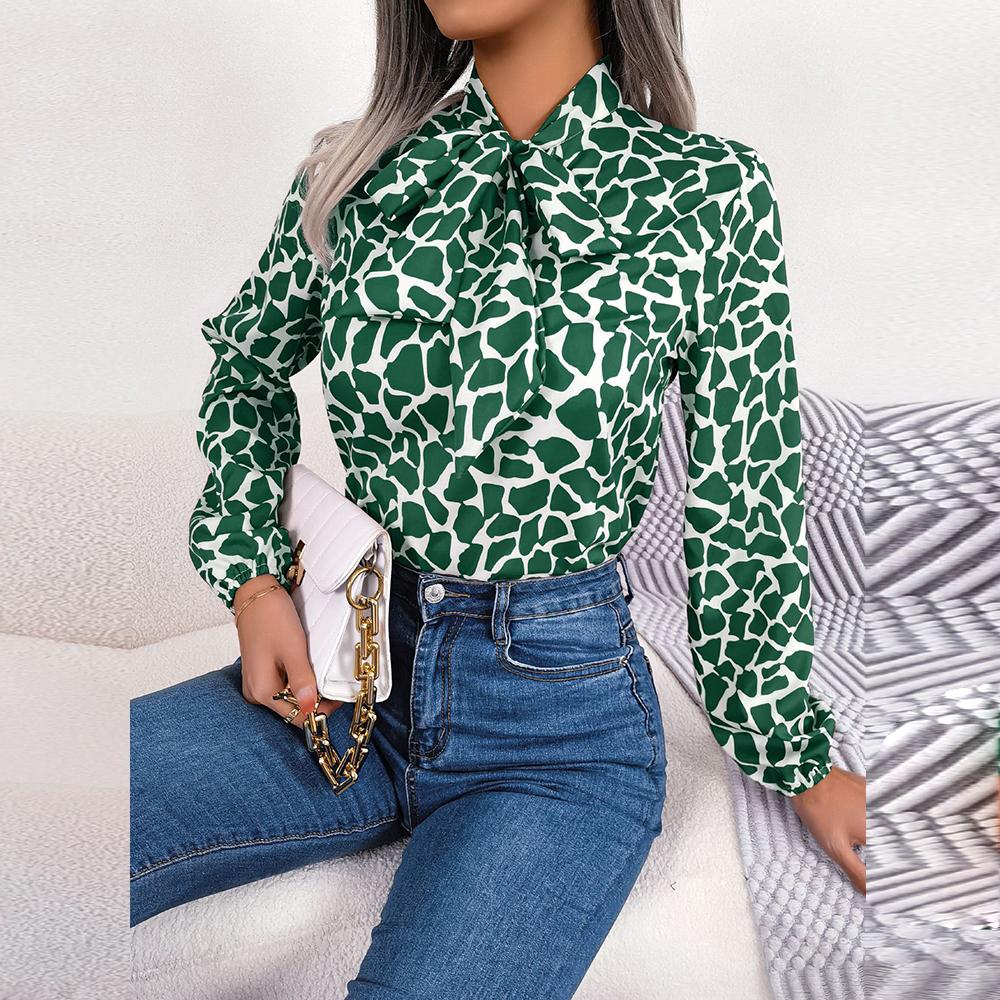 Женские осенне-зимние темпераментные шифоновые блузки контрастного цвета со шнуровкой — фото 12