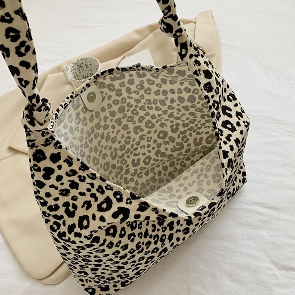 Cloth Canvas Bag Korean Style Women's Handbag Fashion Leopard Print Shoulder Bag  Shopping