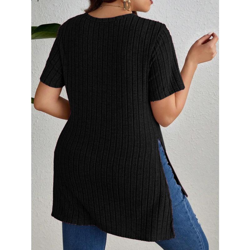 ქალთა მოდა ჩვეულებრივი საზაფხულო საგაზაფხულო ფერადი პრინტით მოკლე მკლავებიანი ბლუზები და მაისურები