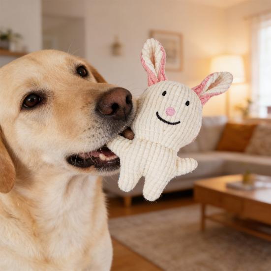 Stuffed Bunny Dog Toy Squeaky Plush Animal Dog Chew Toy Teeth Cleaning Toy for Puppy Teething Dogs Entertainment