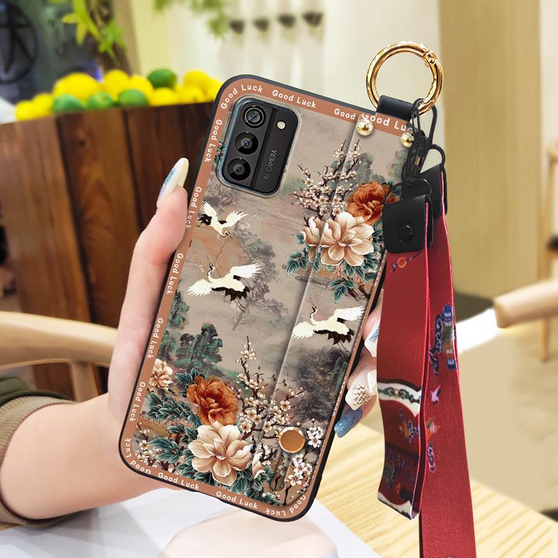 Silikon-Handyhülle im chinesischen Stil für Nokia G100 mit Handschlaufe, schützend für Mama, stoßfest, mit Ständer, Rückabdeckung mit Ring