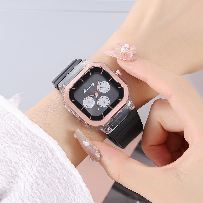 New Fashion Women Watches Silicone Square Quartz Watch Decorative Three Eyes Wristwatch Relogio Feminino Watch Women Clocks Hour