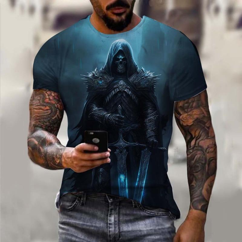 Men's T-Shirt Undead Skeleton Pattern 3d Print Short Sleeve  Casual Man Clothes Summer