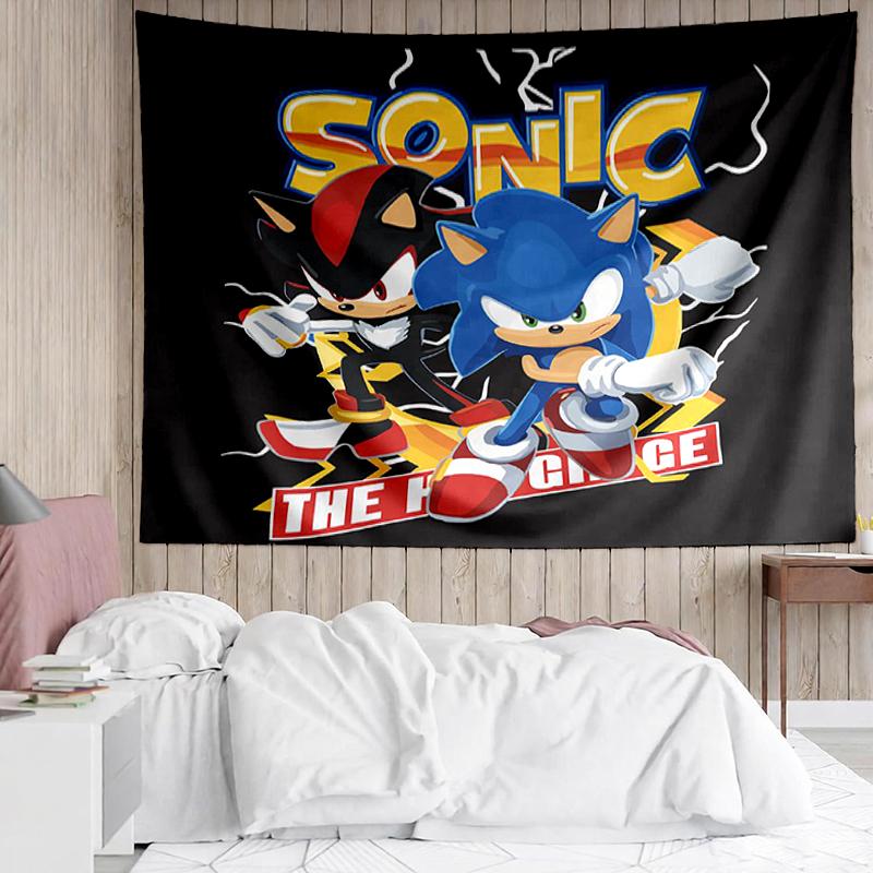 Sonic Print Tapestry, Backdrop, Easy Setup, Ideal for Bedroom, Office & Living Room, with Aesthetic Wall Hanging Decor.