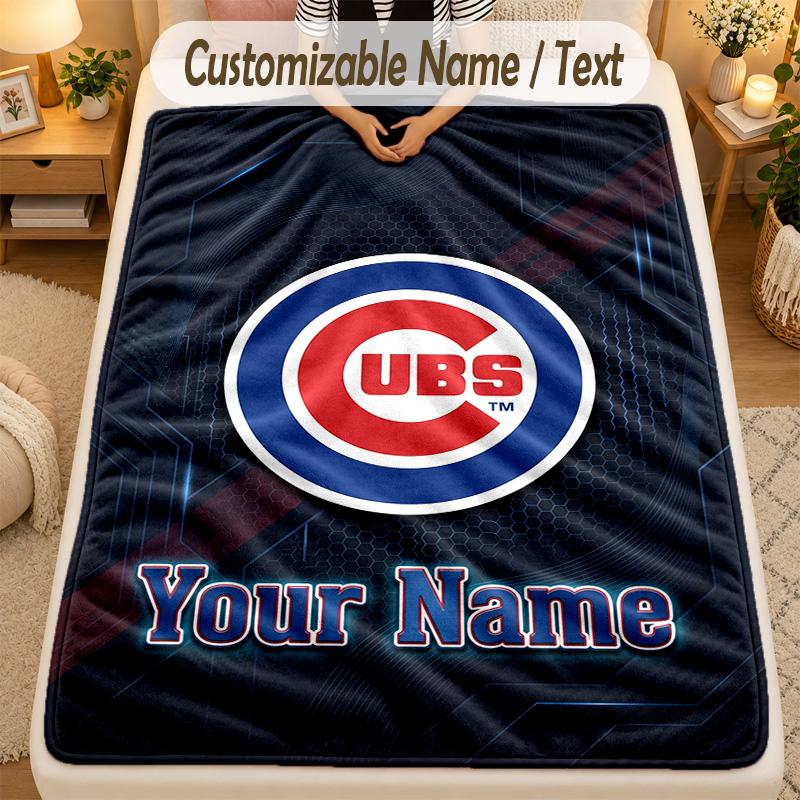 Koc FlanelowyChicago Cubs Personalizowany Tekst z Imieniem Miękki Ciepły Koc Rzutowy Wystrój Domu Prezent