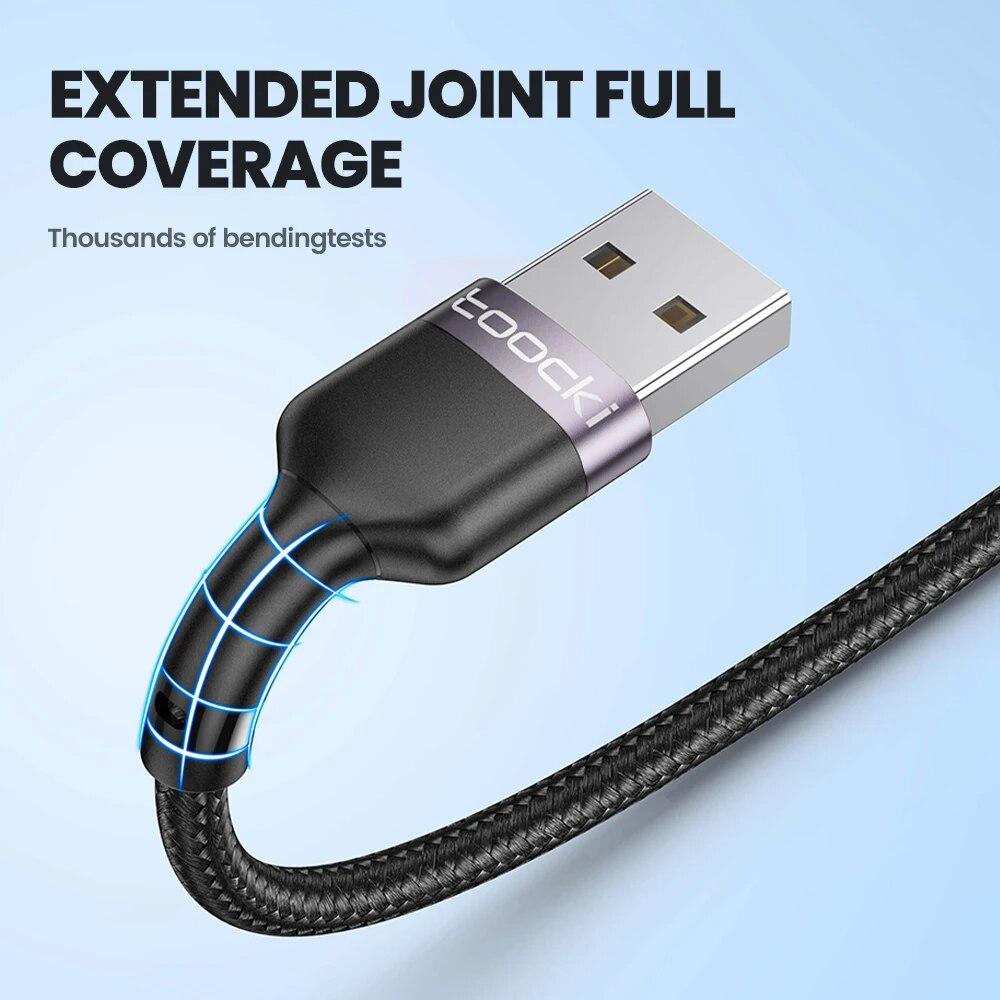 Toocki 3 in 1 USB Cable 6A 100W Micro USB Type C Charging Cable For 14 13 12 Huawei Honor 13 ViVo Oppo Data Cord