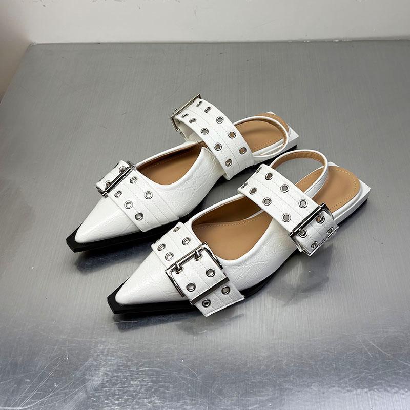 Fashion Luxury Pointed Toe Flats Sandals Shoes For Women 2025 Summer Spring Fashion Buckle Strap Ladies Slingback Female Sandals Shoes