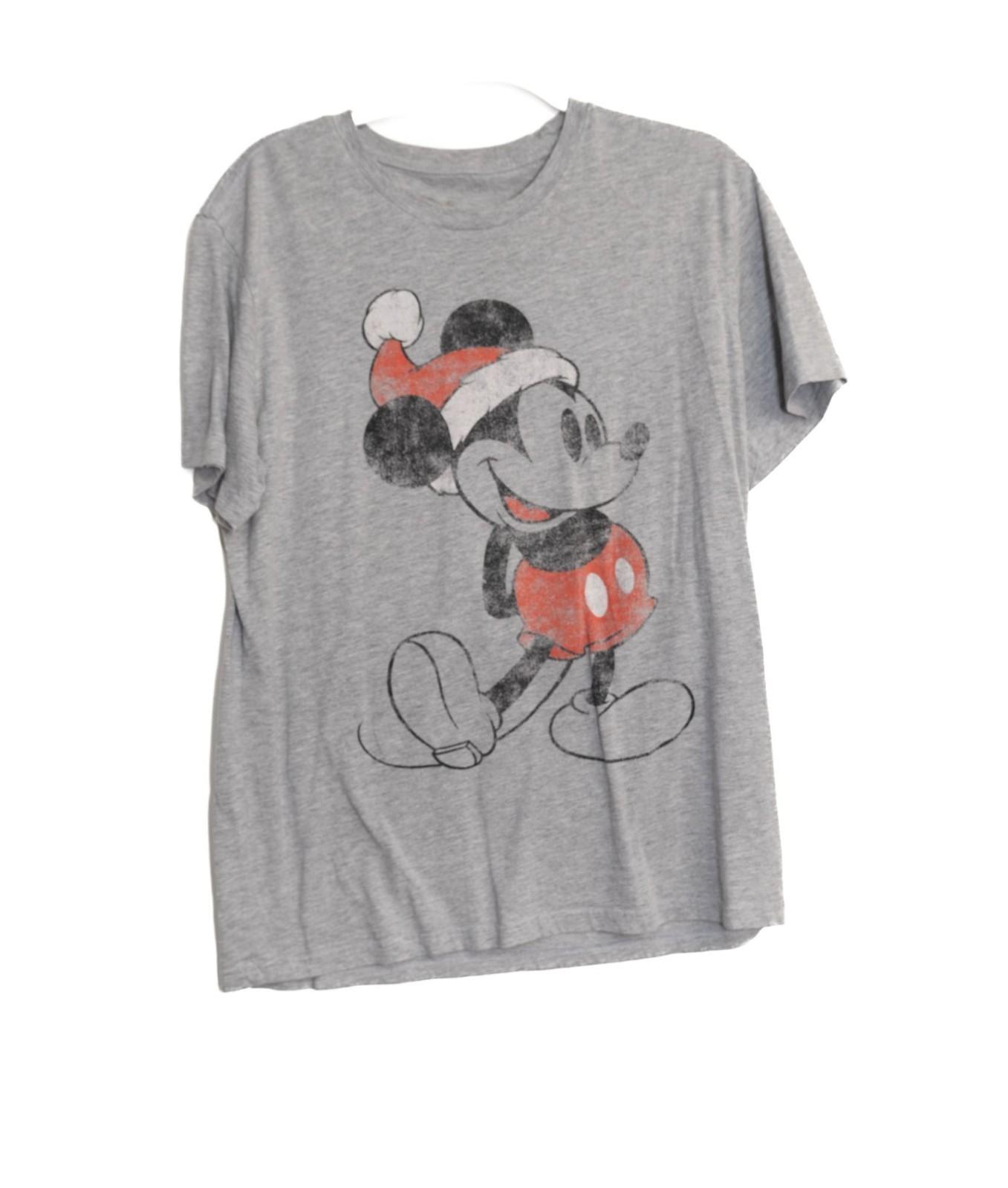 Disney Mickey Mouse Gray T-Shirt With Santa Hat Graphic Print Unisex Size L Cott XXXXL