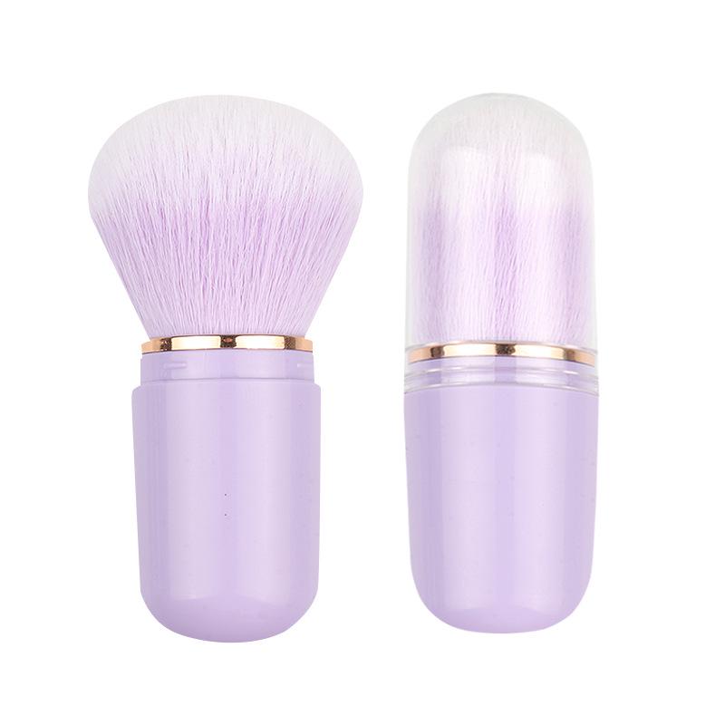 Přenosná zatahovací sada štětců na make-up v kapsli s víčkem - Obsahuje štětce na tvářenku, setting a pudr