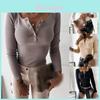 Stylish Women's V Neck Button T Shirt Tee With Long Sleeve And Soft Fabric For Everyday Wear