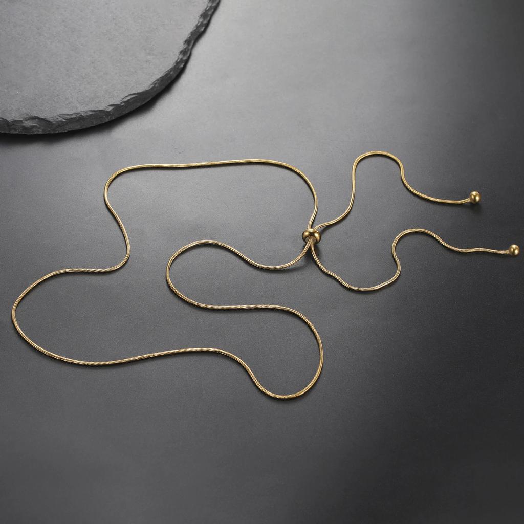 Round Snake Chain for Women Long Necklace Adjustable Gold Color Stainless Steel Chain Winter Sweater Jewelry Fashion Accessories