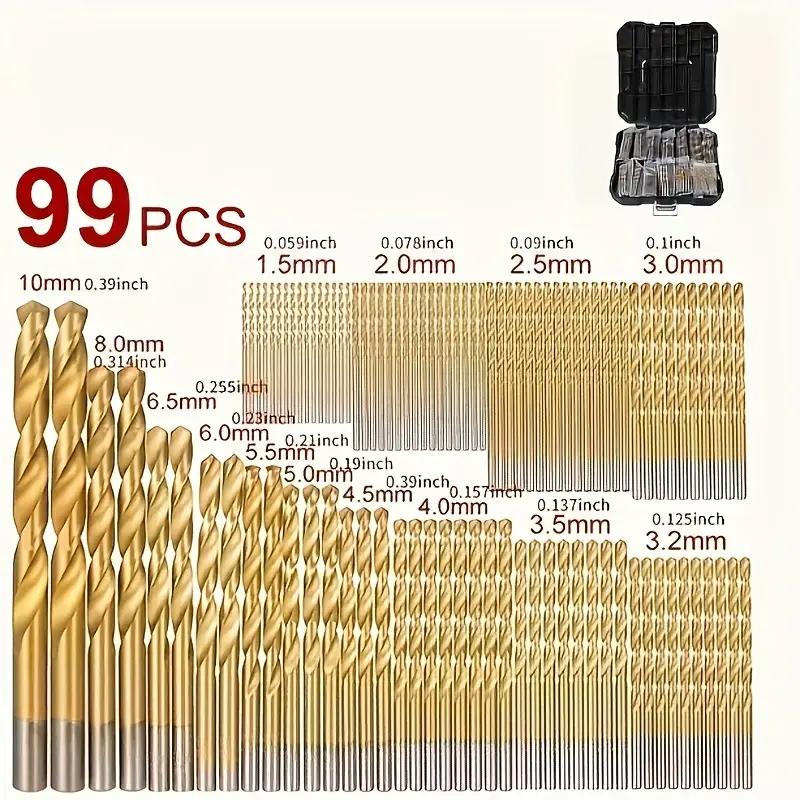 99Pcs Titanium Drill Bit Set High-Speed Steel Drill Bits for Steel Plate Wood Plastic Metal Copper Alloy Woodworking Hole Opener