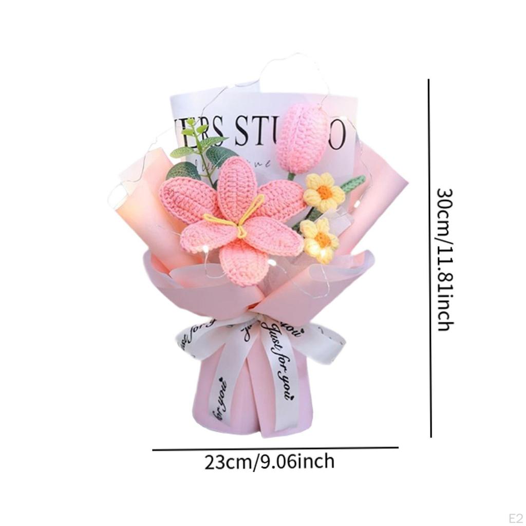Crochet Flower Bouquet ,Artificial Flowers, Handmade, Knitted Tulips Mother's Day Decoration for