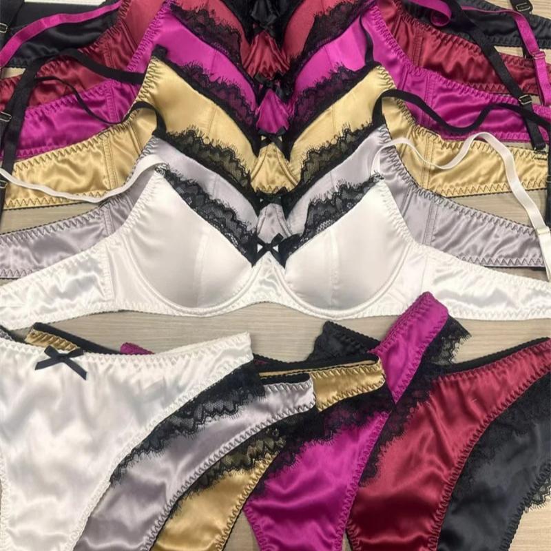 Set de lenjerie de corp pentru femeie, din țesătură de mătase franceză, braletă sexy din dantelă, cupă subțire, set de sutien push up, lenjerie romantică trandafir, pentru femei intime