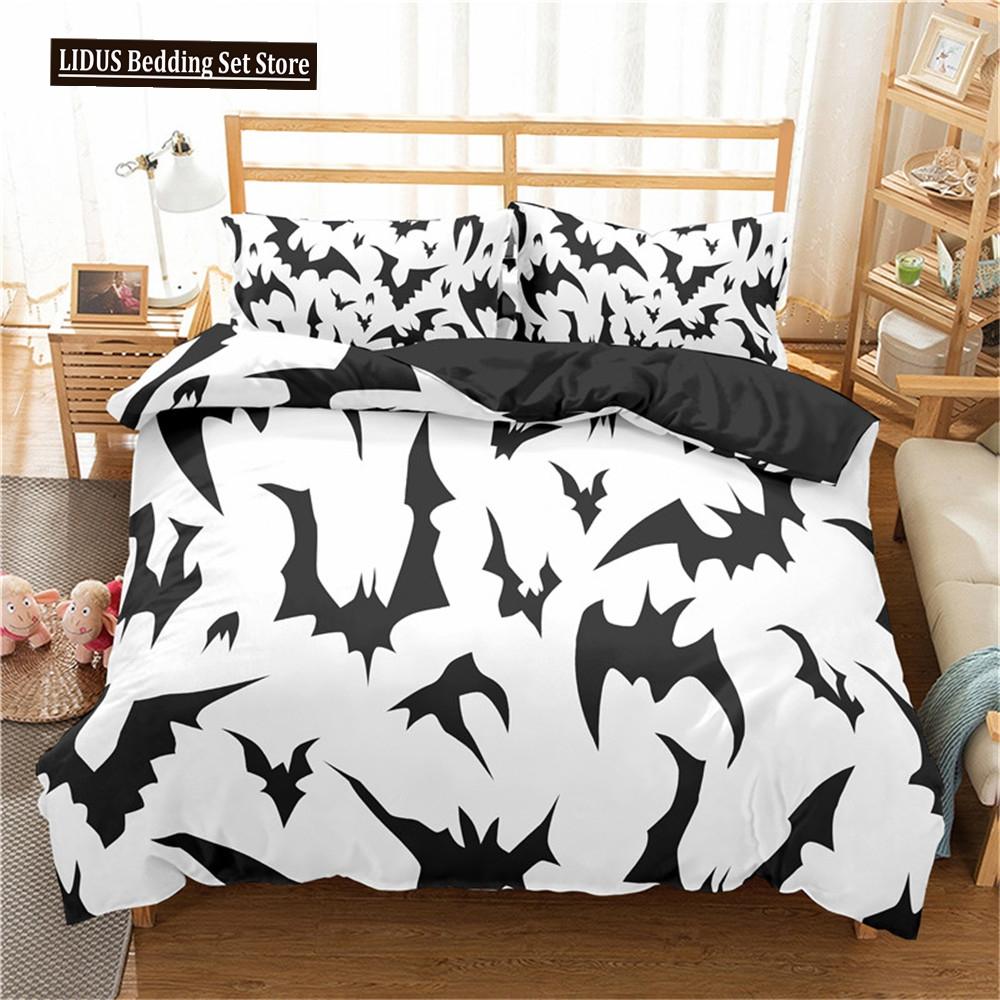 Halloween Duvet Cover Set Flying Vampire Bedding Set Bats Witchcraft Magic Polyester Comforter Cover King Size For Boys Girls