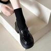 Loafers Women's British Style Autumn and Winter Velvet Platform Heightening Small Leather Shoes Thick Heel Mary Jane High Heels Large Size Women's S