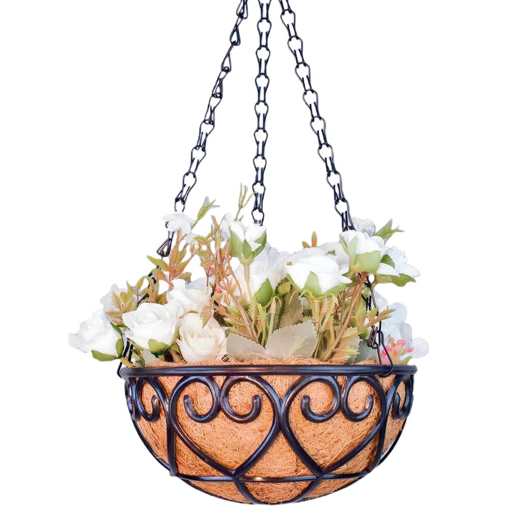 Coconut Brown Round Iron Chain Hanging Basket Flower Pot European Creative Fleshy Green Plant Chlorophytum Comosum Flower Pots