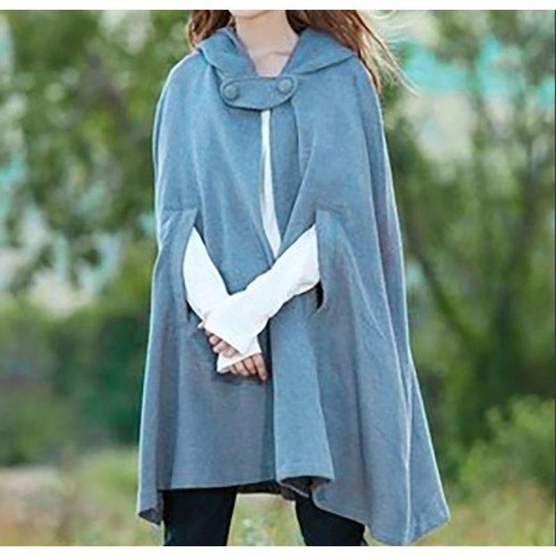 Wish Amazon Fall and Winter Women's Loose Hooded Button Faux Wool Loose Cape Tops Inverness Cloak