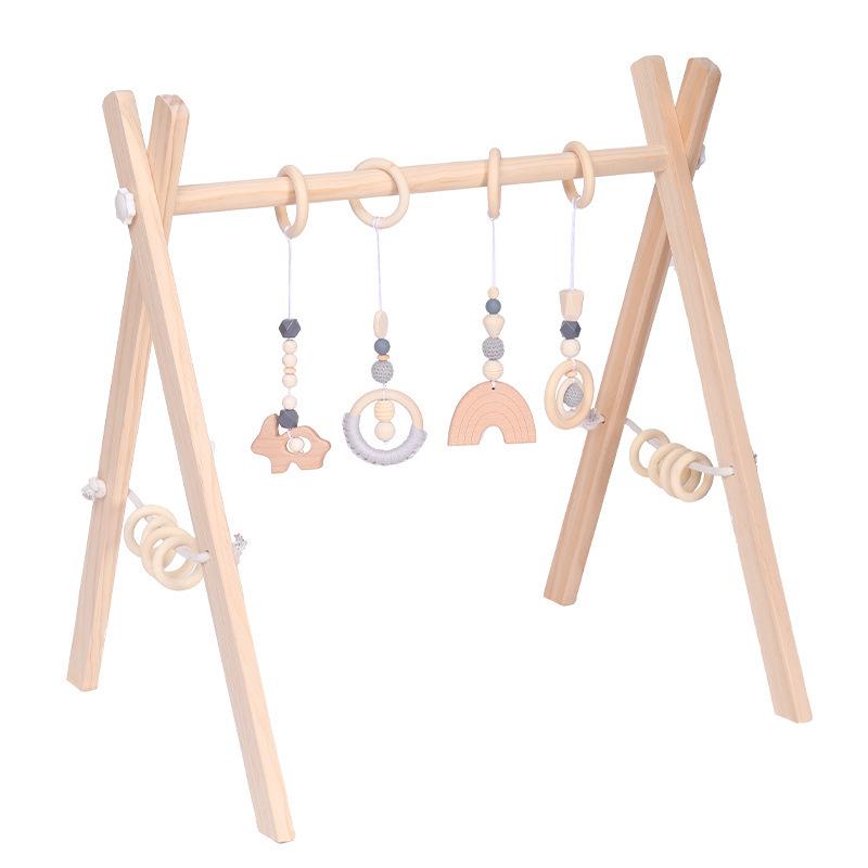 Nordic Style Wooden Baby Fitness Rack with Hanging Ornaments and Bells