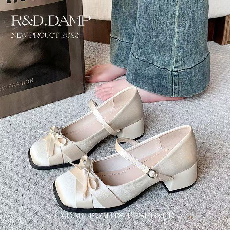 

New Spring Autumn Mary Jane Shoes Shallow Round Toe Mid Heel Pumps Ladies Elegant Outdoor Single Shoes 40 бежевий