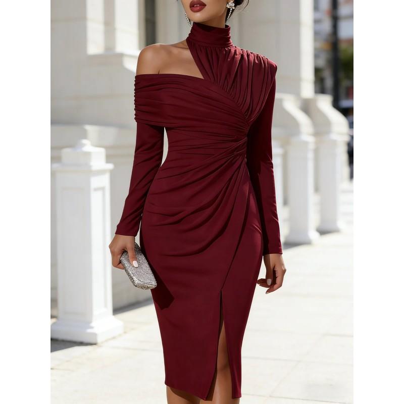 2026 Elegant Casual Split Dress Women Slim Fit Mid-Length Street Style OL Commute