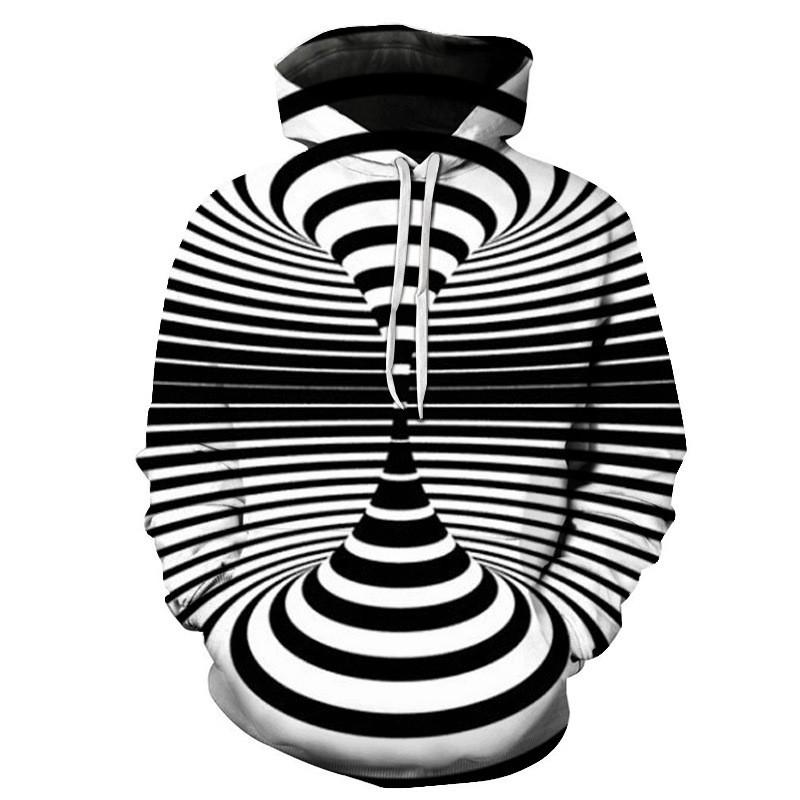 Unisex Oversized Hoodie With Black White Abstract Spiral 3D Digital Print Loose Fit Casual Wear