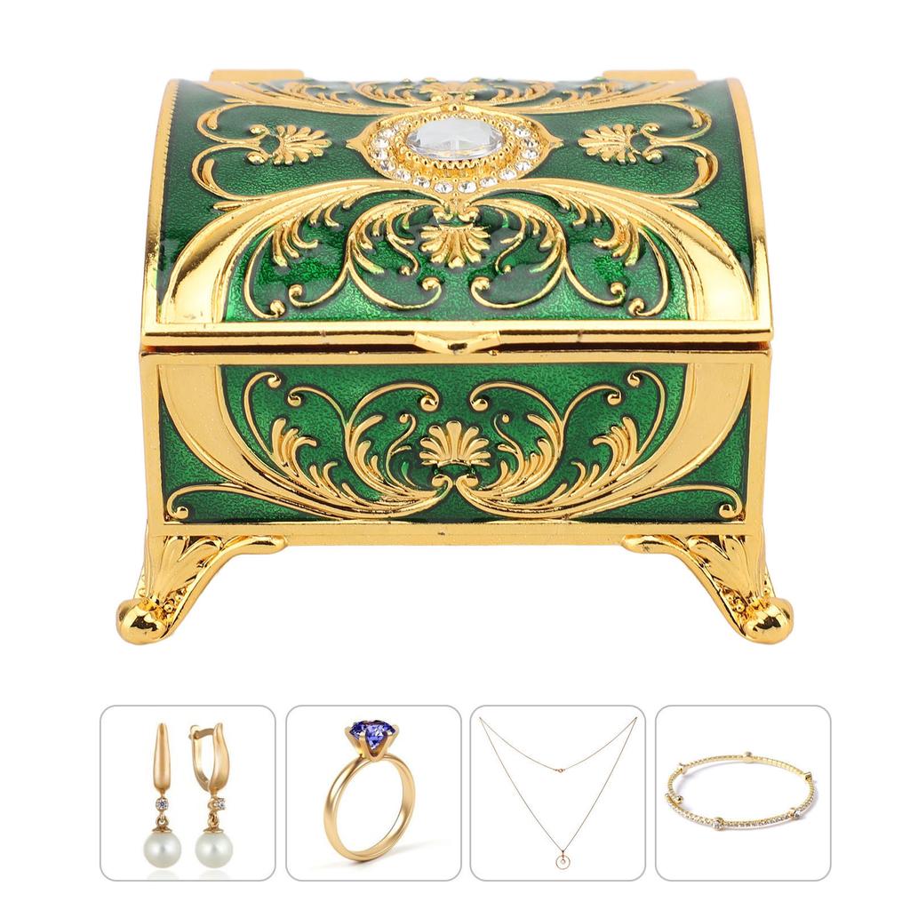 Vintage Emaille Schmuckschatulle   Rechteckige Form   Innenfutter Schmuckaufbewahrungsbox für Mädchen