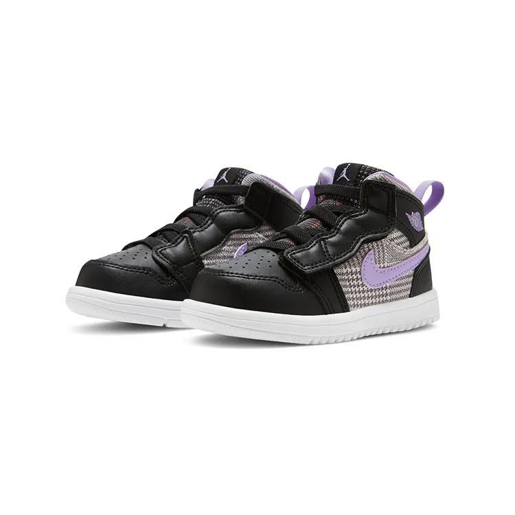 Air Jordan 1 Mid ALT SE Toddler 'Houndstooth' (Unisex) Black / White / Metallic Silver / Lilac Toddler Shoes DO2492 015
