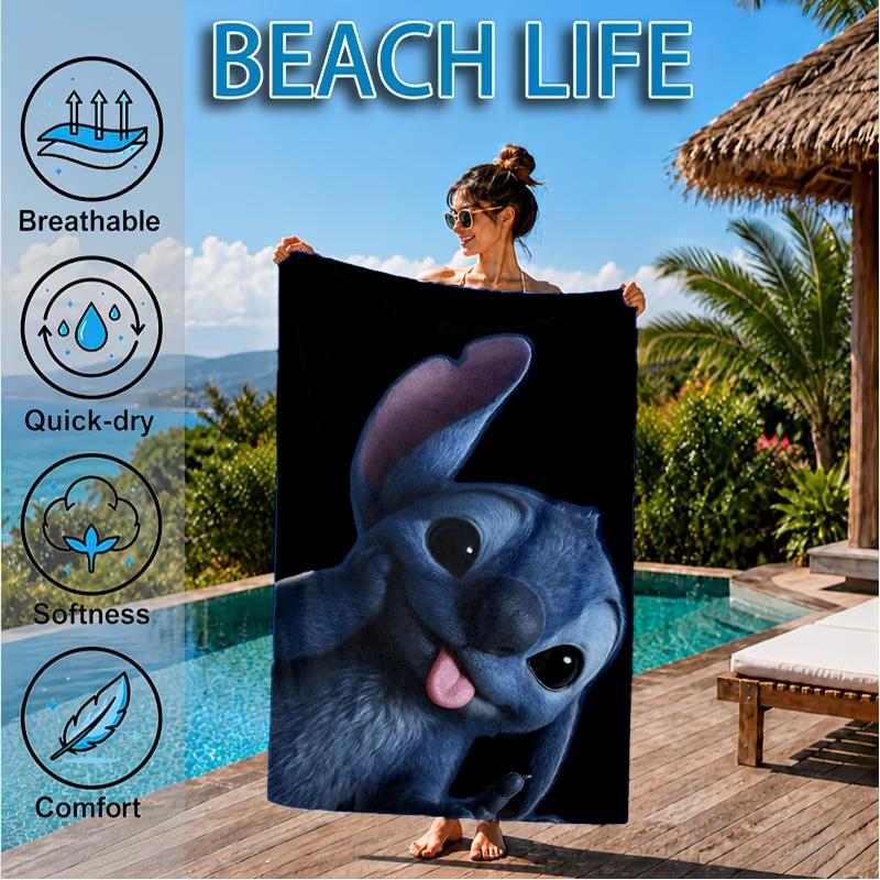 Energetic Alien Character Beach Towel, Super Soft Microfiber, Perfect Gift for Her/Him, Birthday, for Pool, Beach, Travel, Decor Beach Party