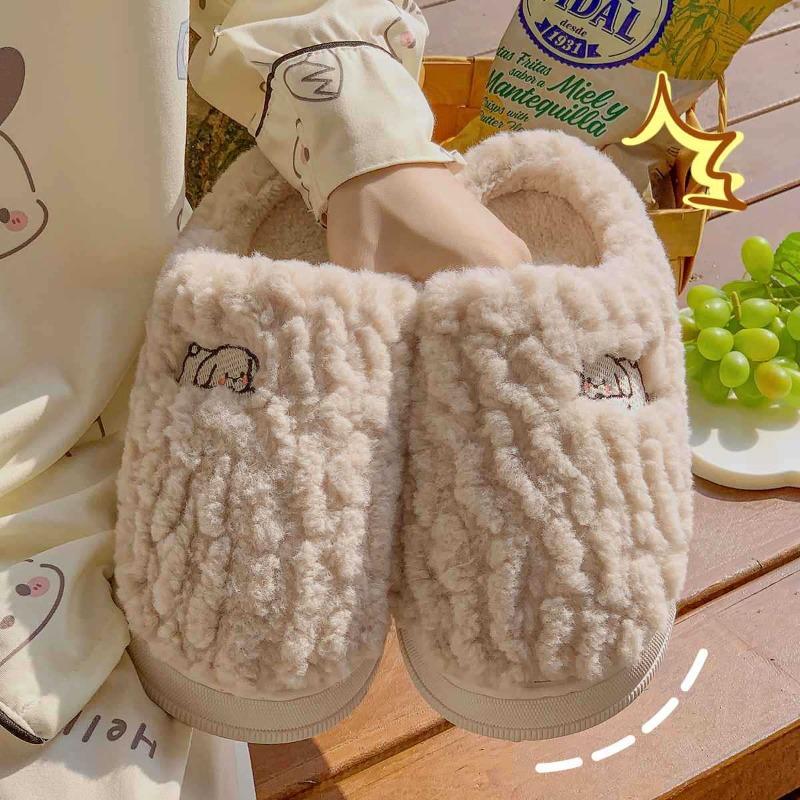 Cotton slippers women's autumn and winter household thick bottom non-slip new plush indoor home warmth couple men