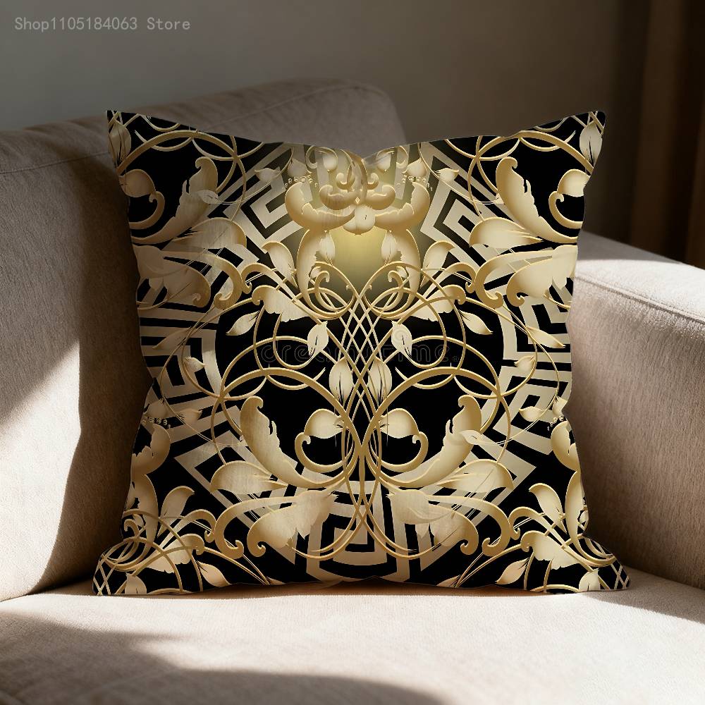 Greek Key Golden Baroque Style Pillow Case Print Polyester Fiber 40X40 Cm Home Sofa Throw Cushion Cover Decoration