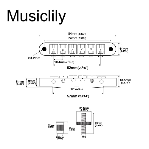 Wilkinson WOGB1 10.4mm Mostek Nashville Tune-O-Matic, USA, do gitar elektrycznych Les Paul, Epiphone i SG, chrom
