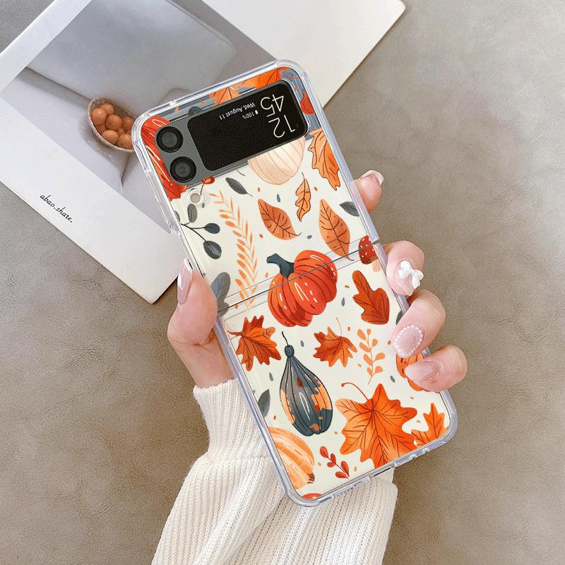 Retro Autumn Maple Leaf Pumpkin Phone Case For Samsung Galaxy Z Flip 6 ZFlip 5 Shockproof Cover for Samsung ZFlip4 ZFlip3 Shell