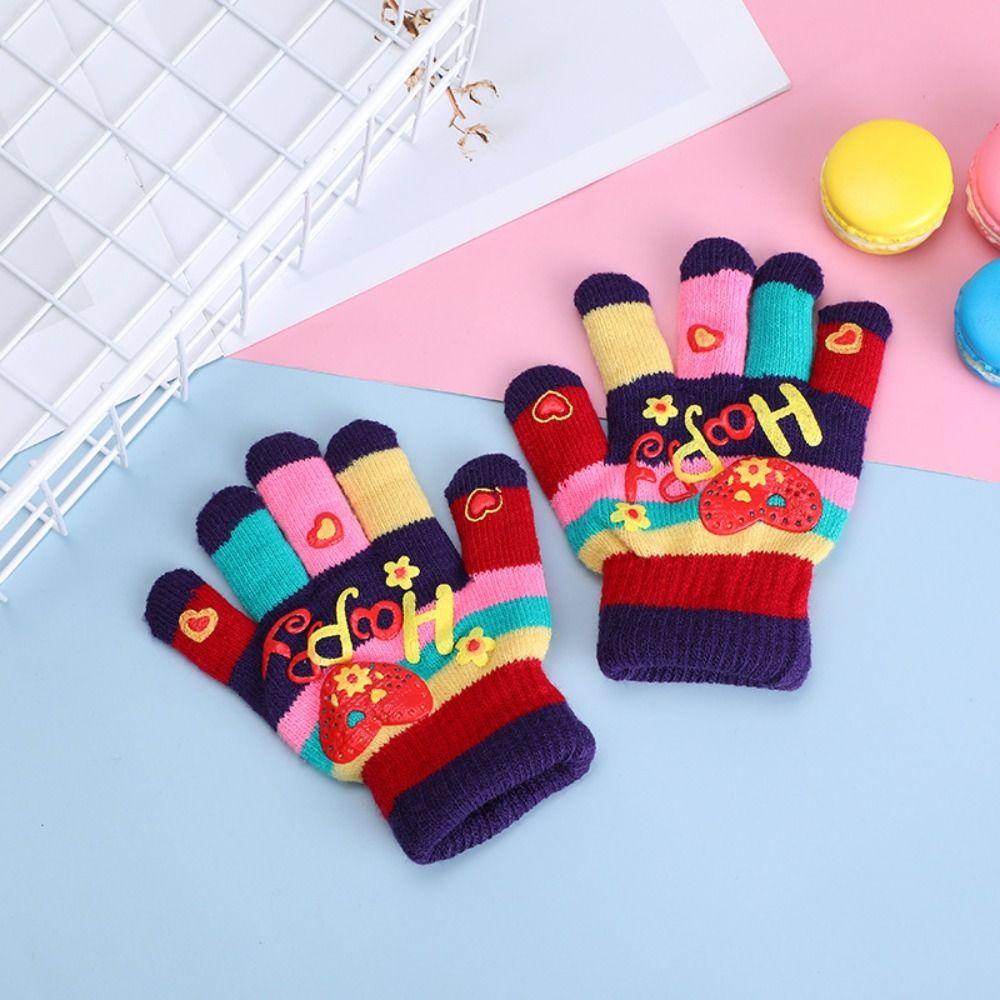 Knitted Knitting Mittens Thick Mitten Cartoon Kids Gloves  Boys Girls