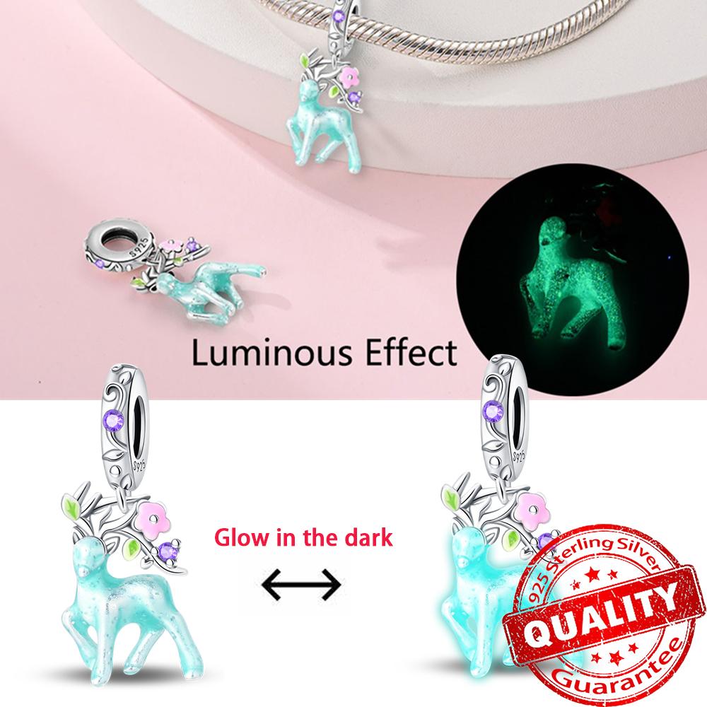 Authentic Glow-In-The-Dark Firefly Dangle Charm Fit Original Bracelet Diy Copper Flower Lantern Charms For Jewelry Making