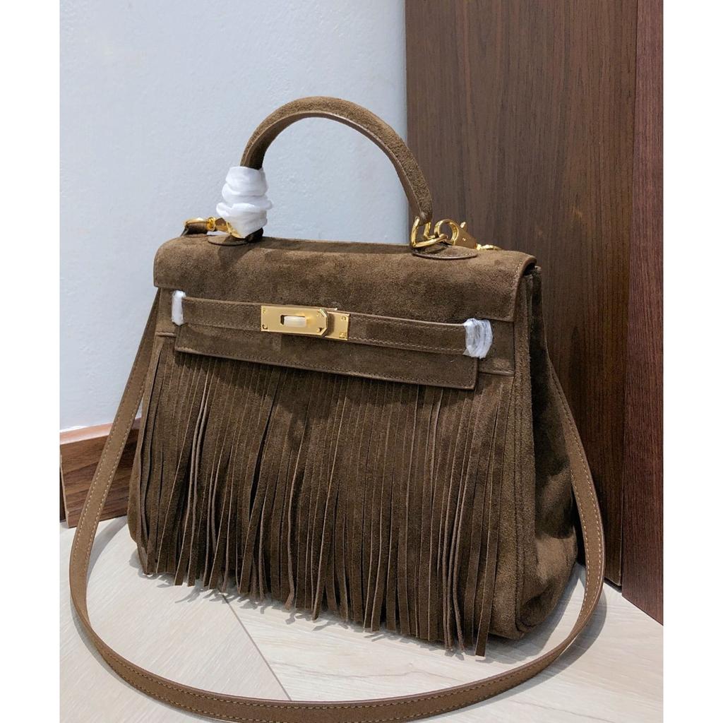 European and American Retro Suede Fringed Keli Bag 2025 New Autumn and Winter Leather Women's Bag Lock Fashion Portable Shoulder Bag