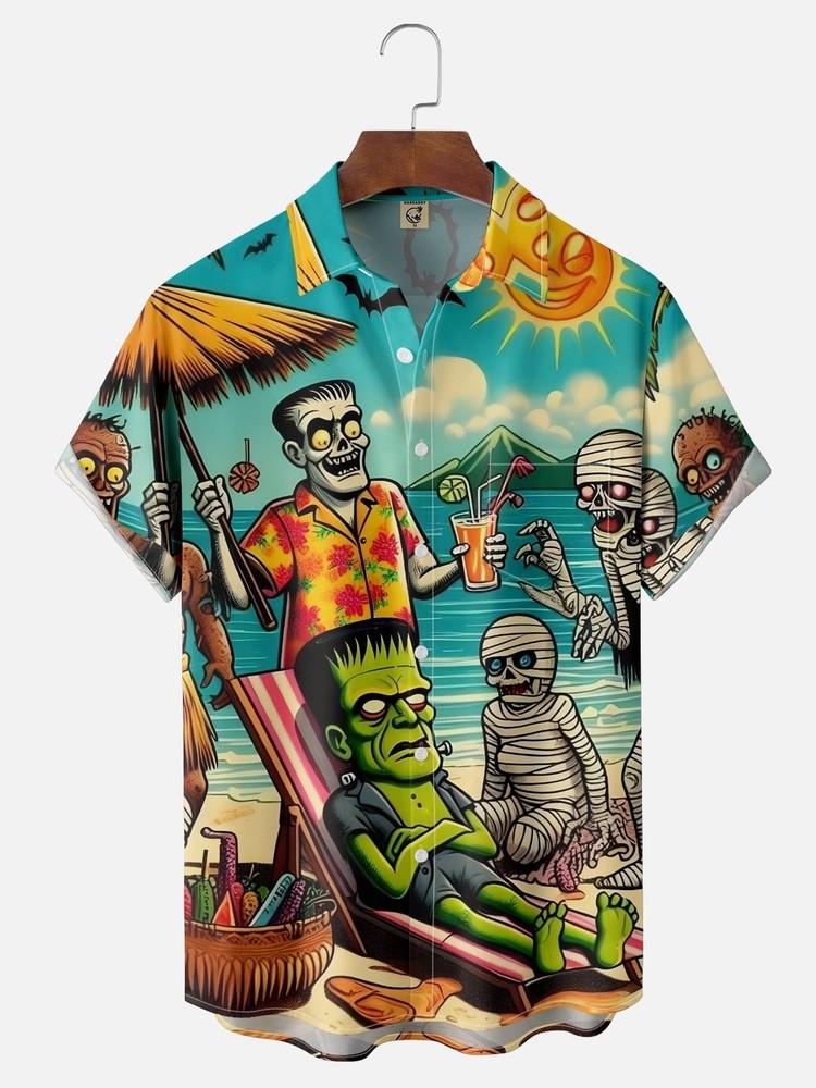 Влагоотводящая Гавайская рубашка с карманом на груди в виде черепа на Хэллоуин, унисекс XXL