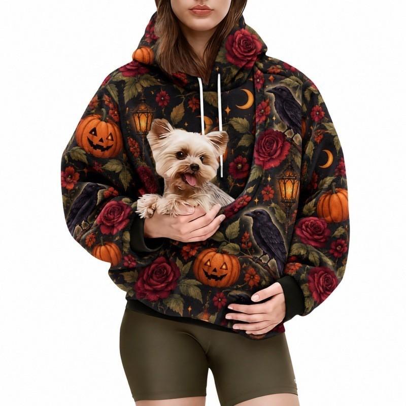 2026 Womens Halloween Print Oversized Hoodie Fall Winter Loose Fit Sweatshirt