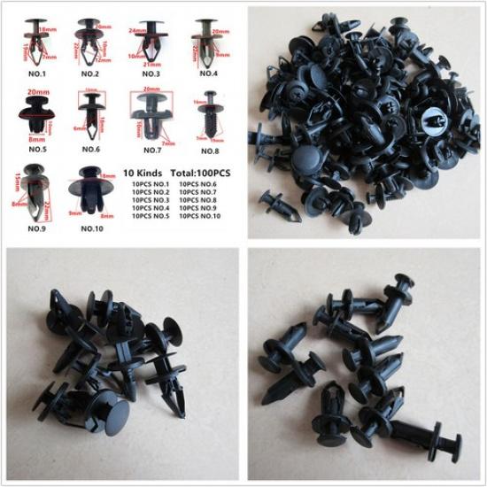 100X Mixed Plastic Auto Fastener Bumper Clip Push Pin Rivet Car Panel Trim Clip