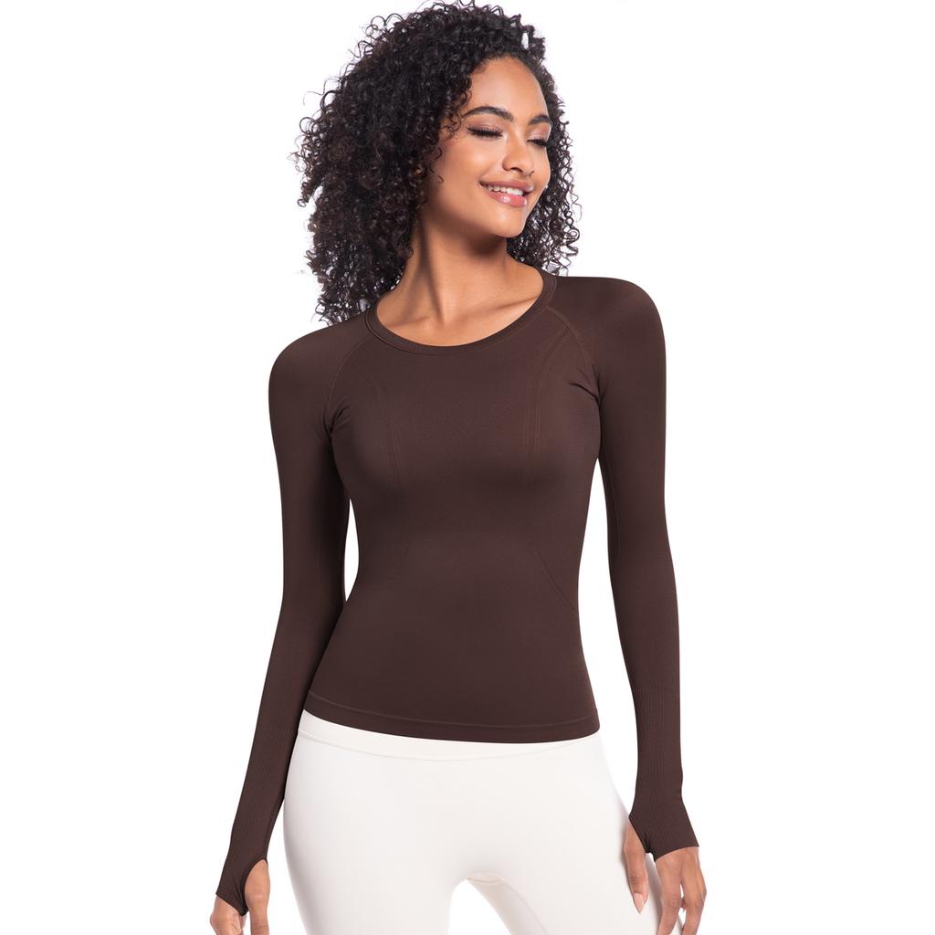 Nessaj Yoga Shirts mit Daumenloch Damen Langarm Sport Fitness Top Schnelltrocknendes Lauf-T-Shirt