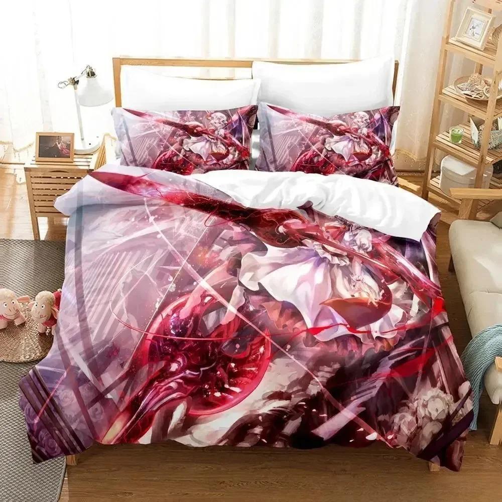 Juego de Cama 3D Touhou Project Remilia Scarlet Caja Anime Personas Adultas Habitación de Niños con Tejido Suave Funda Nórdica Juegos 3D Kawai Niñas Jóvenes